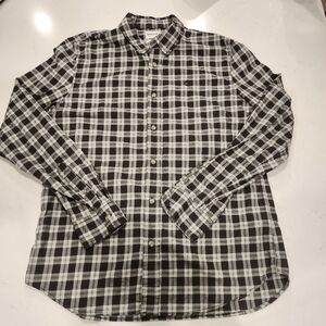Timberland Plaid Button-Up Shirt Black Grey White Men's Large L 100% Cotton EUC